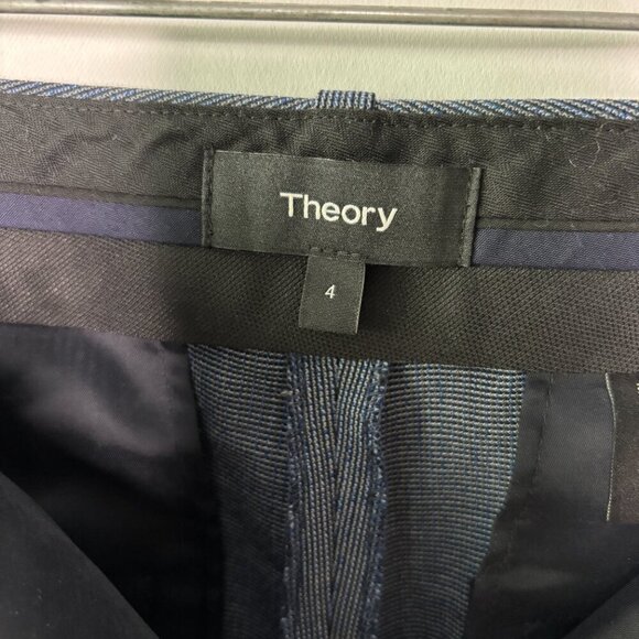 Theory Women's Testra 2B Spring Blue Multi Flat Front Wool Dress Pants Size 4 - Picture 6 of 10